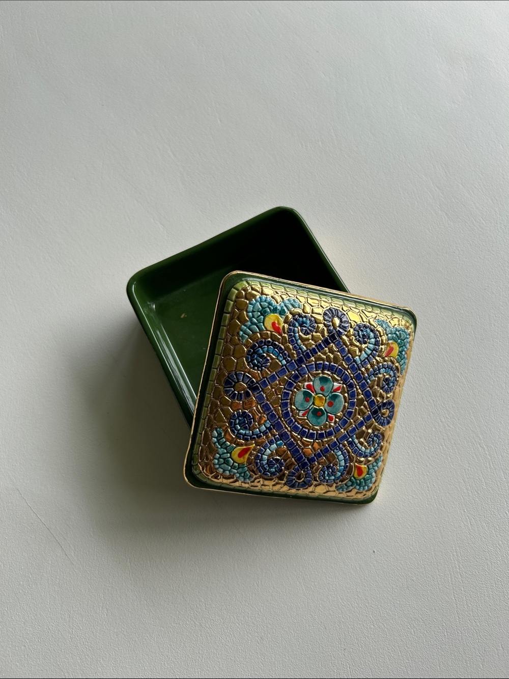 Decorative Mosaic-Style Trinket Box in Gold and Blue - Unbranded - Picture 2 of 2